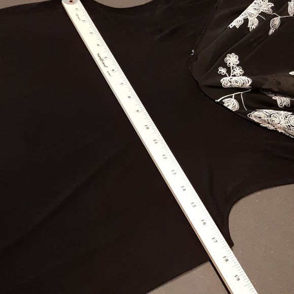 August Silk Black with White Flower Embroidery Flowy Top - Picture 6 of 10